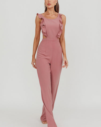 Pink Sleeveless Ruffle Jumpsuit