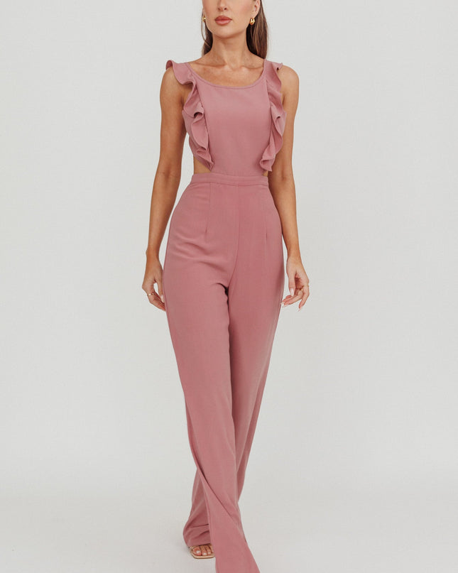 Pink Sleeveless Ruffle Jumpsuit