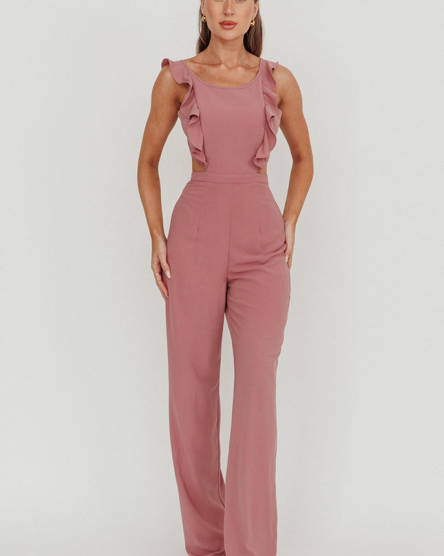 Pink Sleeveless Ruffle Jumpsuit