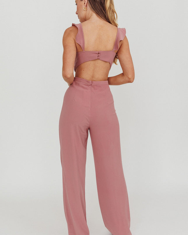 Pink Sleeveless Ruffle Jumpsuit