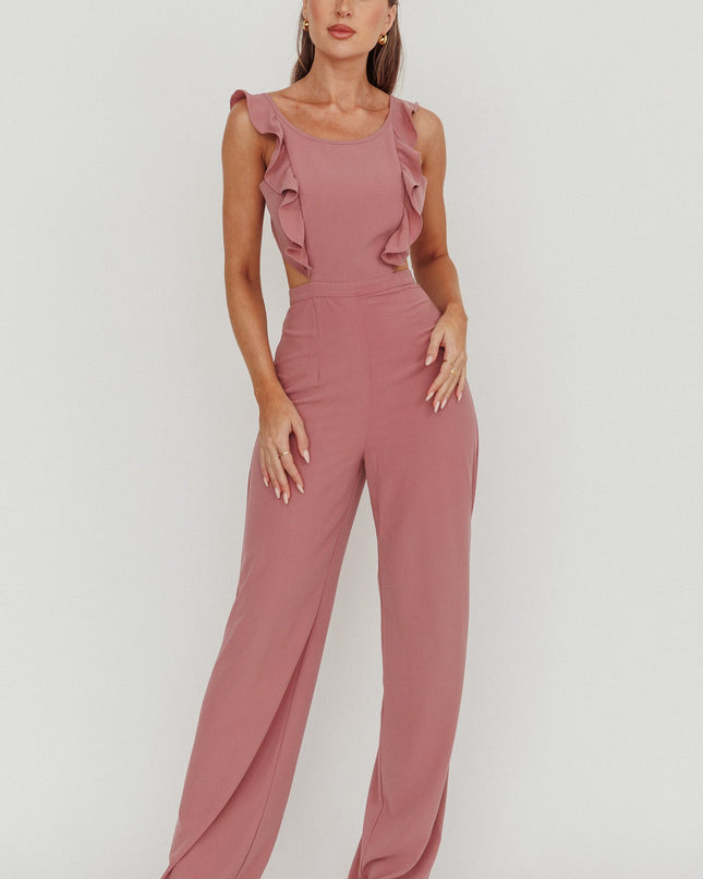 Pink Sleeveless Ruffle Jumpsuit