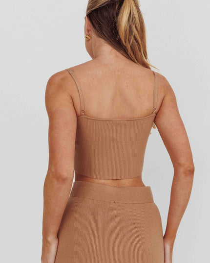 Camel Cropped Ribbed Cami Top