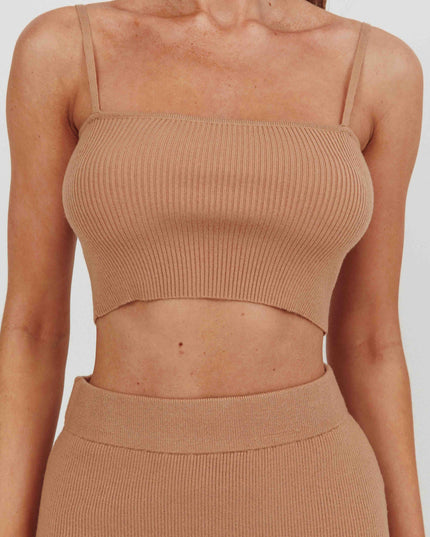 Camel Cropped Ribbed Cami Top