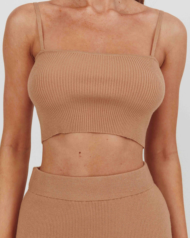 Camel Cropped Ribbed Cami Top