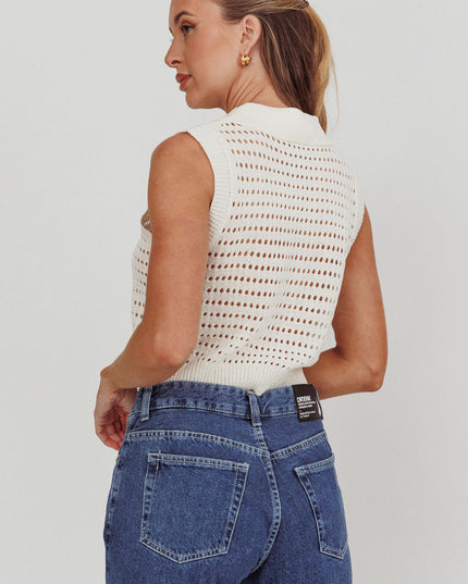 Ivory Collared Sleeveless Knit Top