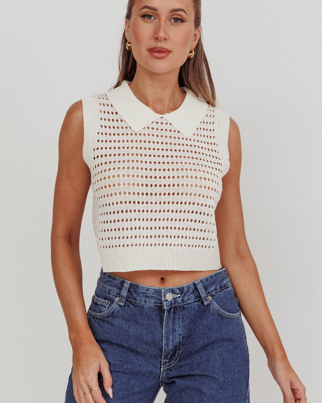 Ivory Collared Sleeveless Knit Top