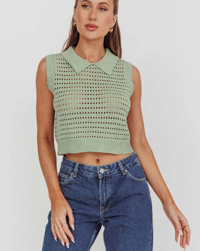 Mint Collared Sleeveless Knit Top