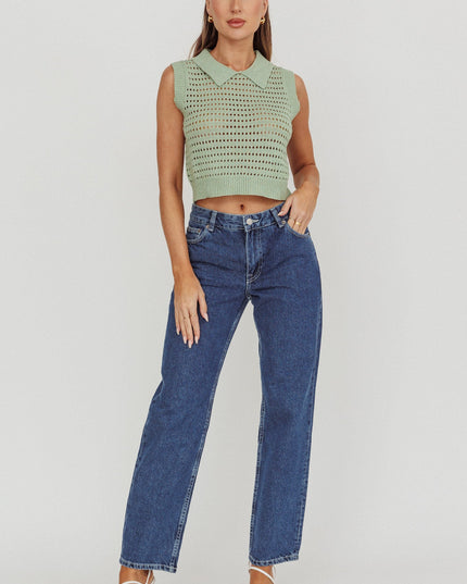 Mint Collared Sleeveless Knit Top