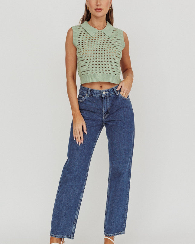 Mint Collared Sleeveless Knit Top