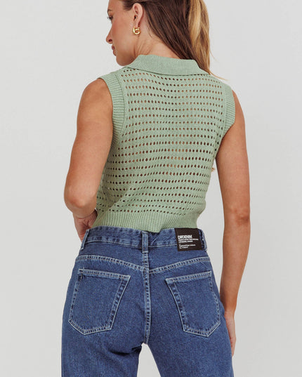 Mint Collared Sleeveless Knit Top
