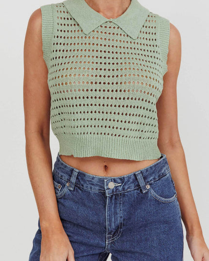 Mint Collared Sleeveless Knit Top
