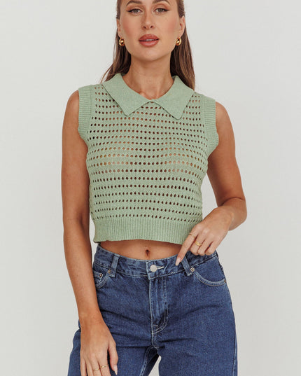 Mint Collared Sleeveless Knit Top