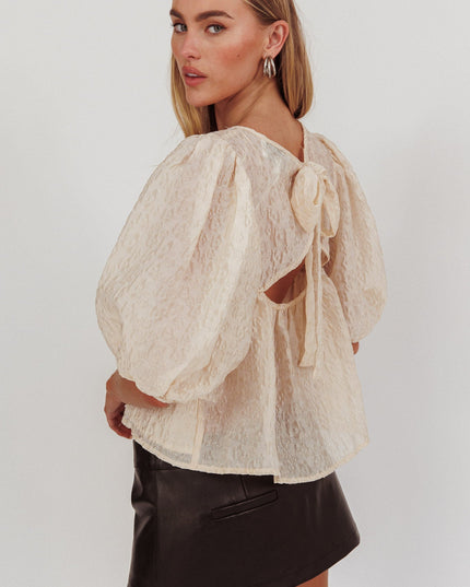 Cream Puff Sleeves Tied Back Top