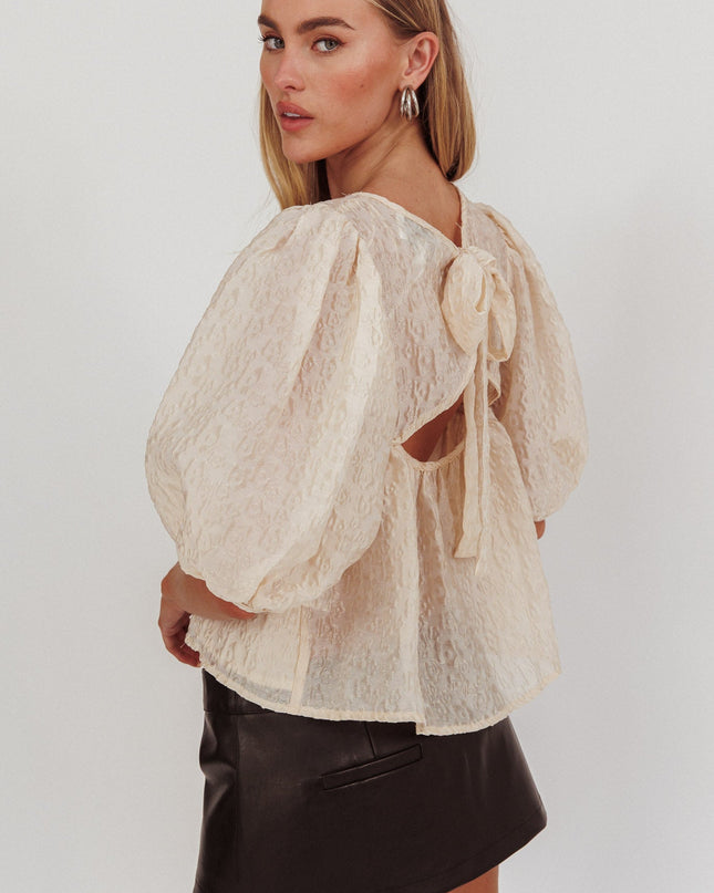 Cream Puff Sleeves Tied Back Top