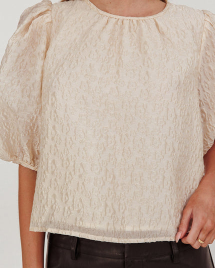 Cream Puff Sleeves Tied Back Top
