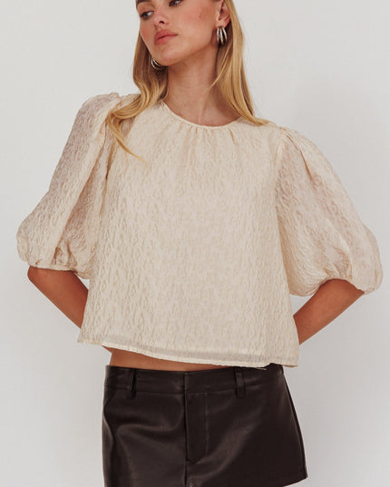 Cream Puff Sleeves Tied Back Top