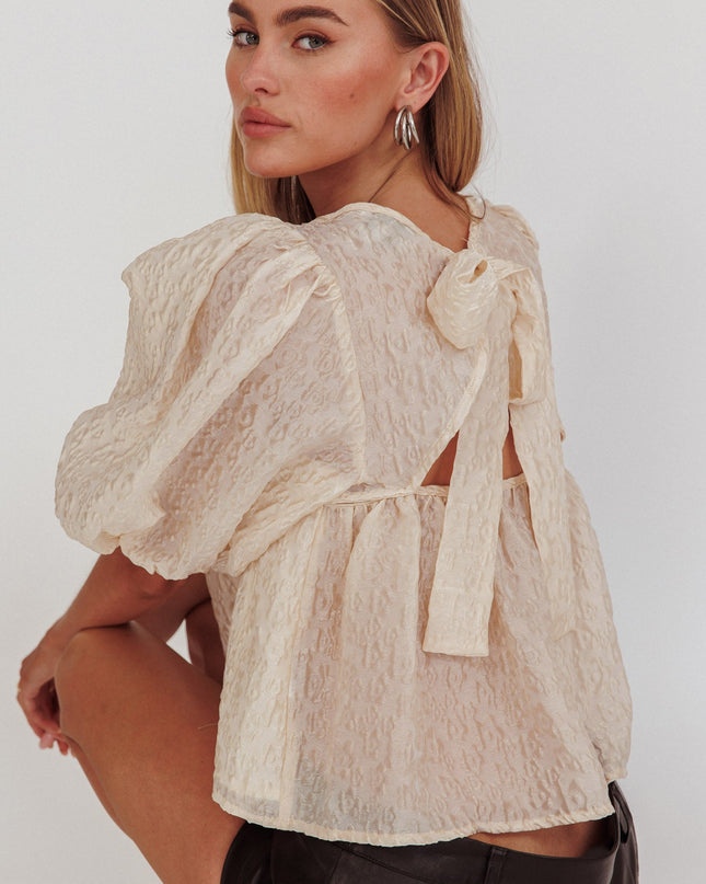 Cream Puff Sleeves Tied Back Top