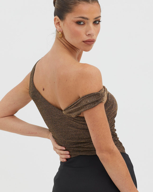 Black/Gold Asymmetrical Strap Bodysuit