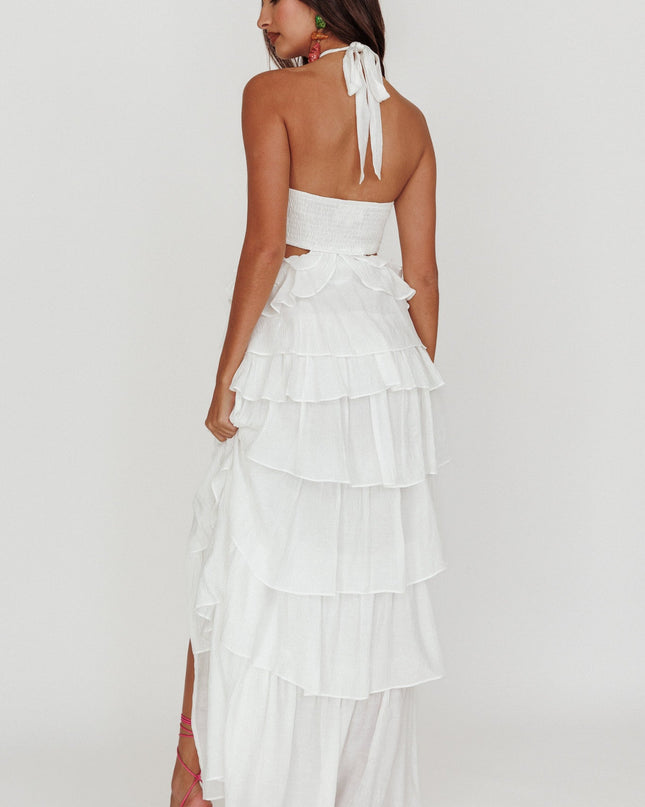 Off White Ruffle Halterneck Maxi Dress