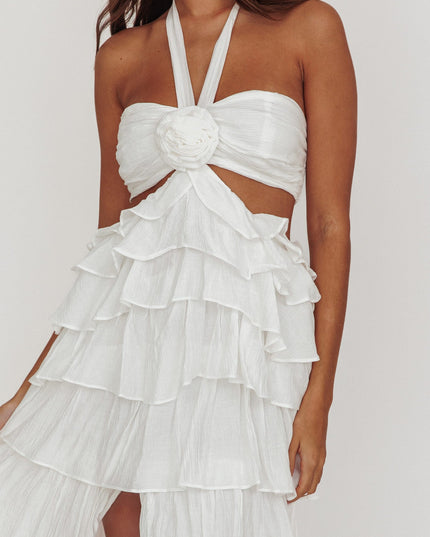 Off White Ruffle Halterneck Maxi Dress