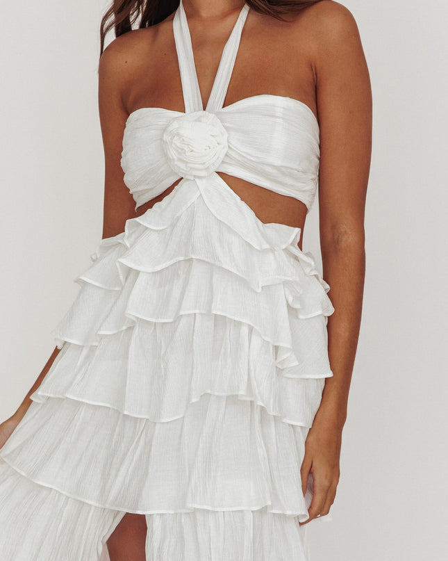 Off White Ruffle Halterneck Maxi Dress