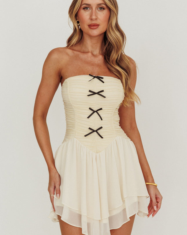 Cream Cherry Lips Strapless Chiffon Mini Dress