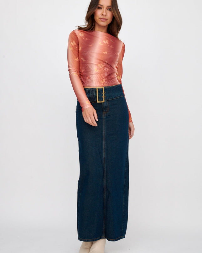 Multi Long Sleeve Mesh Top Rust