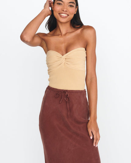Beige Strapless Ribbed Knit Top