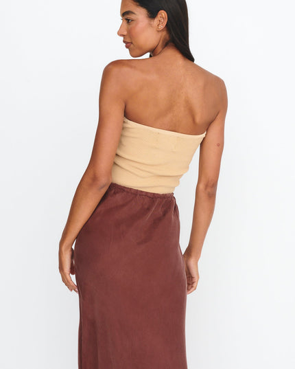 Beige Strapless Ribbed Knit Top
