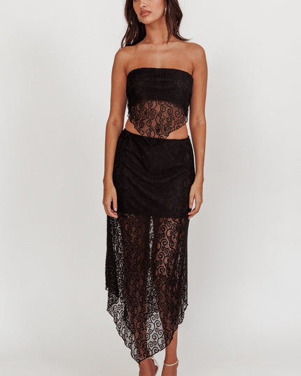 Black V-Hem Lace Scarf Top