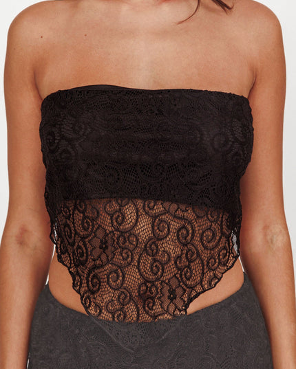 Black V-Hem Lace Scarf Top