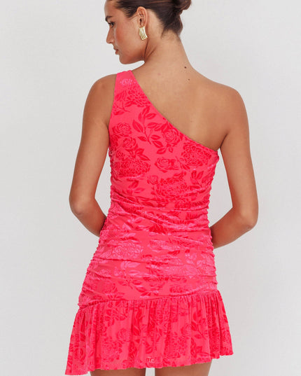 Fuchsia Love One Shoulder Mini Dress
