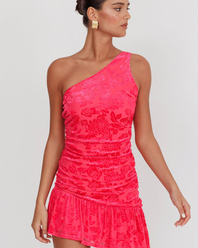Fuchsia Love One Shoulder Mini Dress