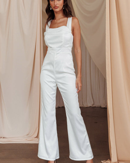 Off-White Chiffon Neckline Jumpsuit