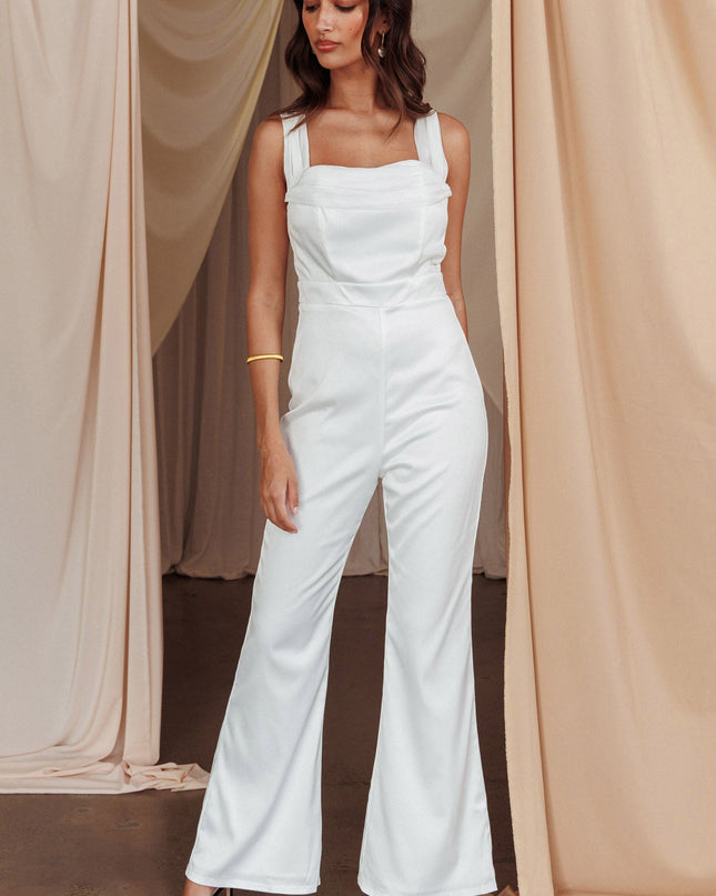 Off-White Chiffon Neckline Jumpsuit