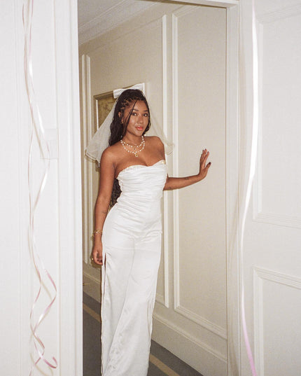 Off White Side Split Sweetheart Jumpsuit