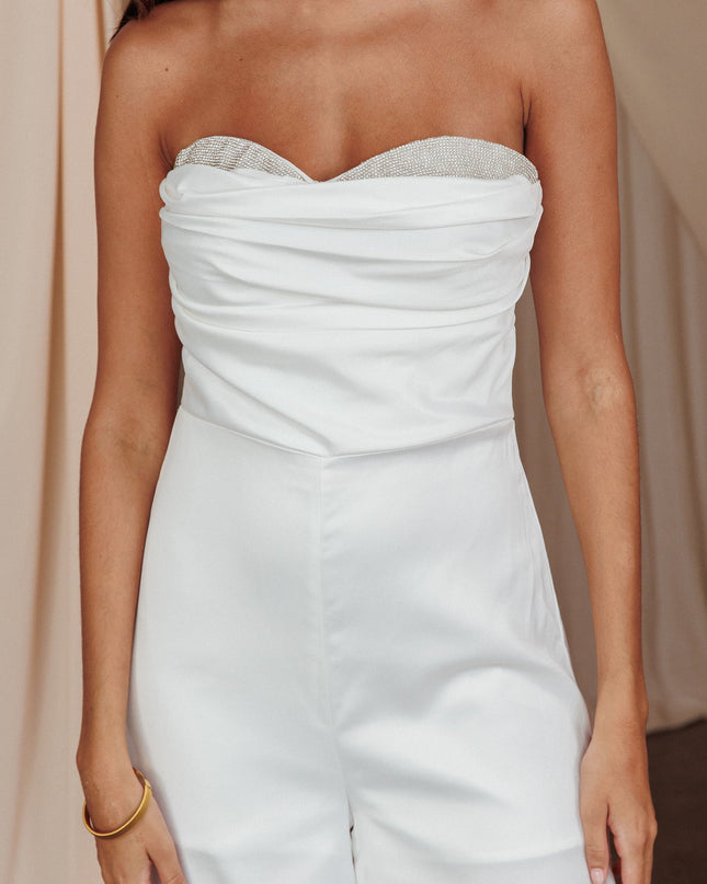 Off White Side Split Sweetheart Jumpsuit