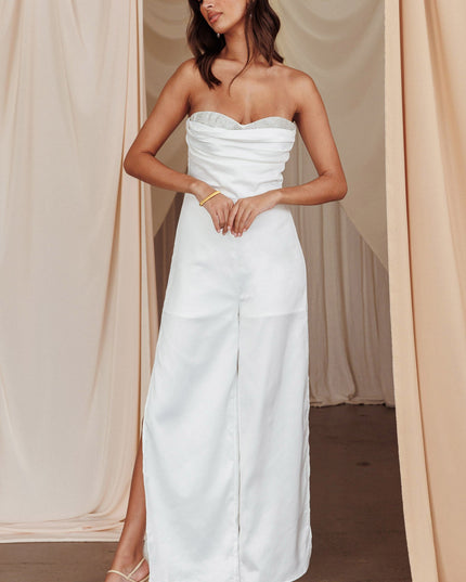 Off White Side Split Sweetheart Jumpsuit