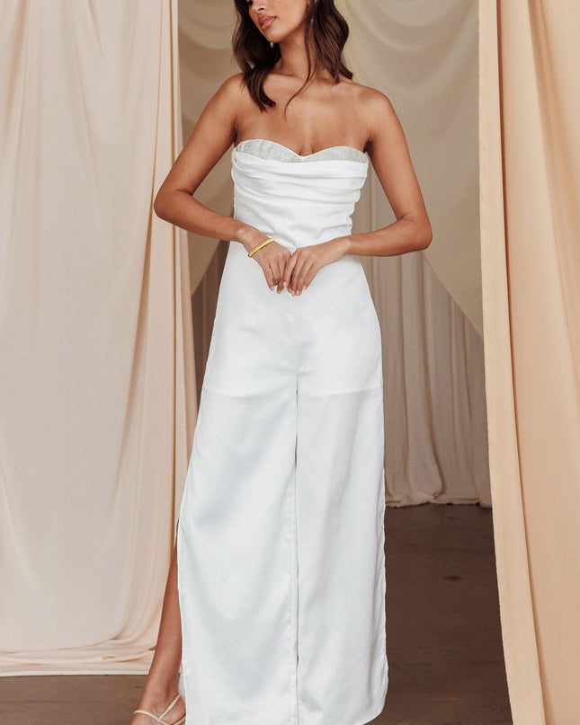 Off White Side Split Sweetheart Jumpsuit