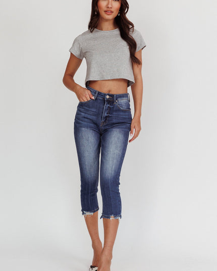 Dark Denim Distressed Capri Jeans