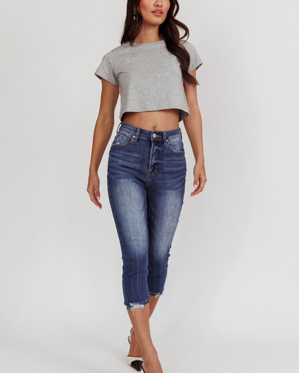 Dark Denim Distressed Capri Jeans