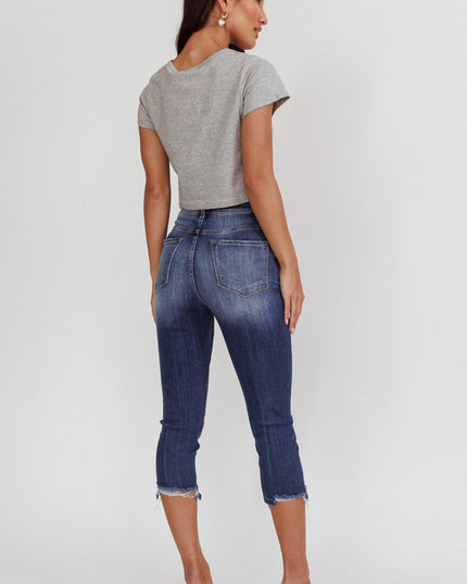 Dark Denim Distressed Capri Jeans