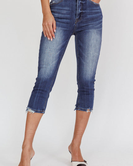 Dark Denim Distressed Capri Jeans