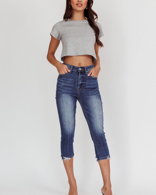Dark Denim Distressed Capri Jeans