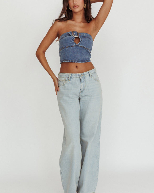 Blue Strapless Denim Cropped Top Medium