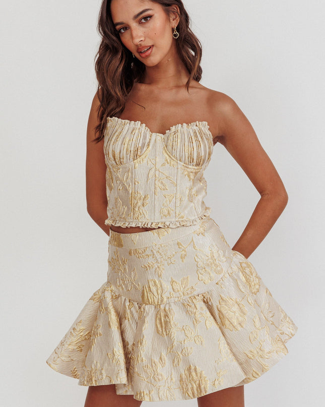 Gold Jacquard Corset Top Floral