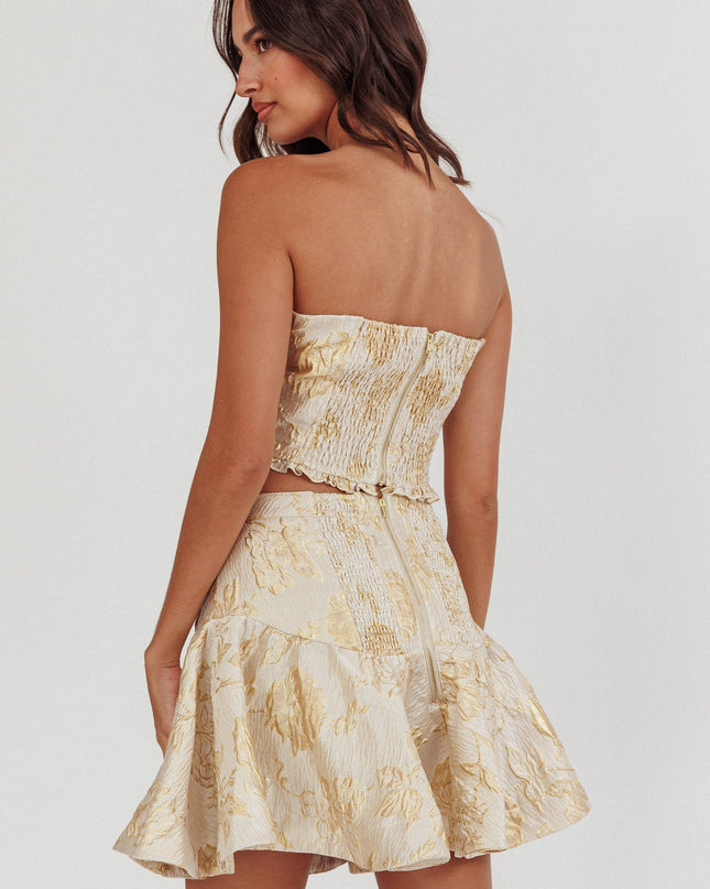 Gold Jacquard Corset Top Floral