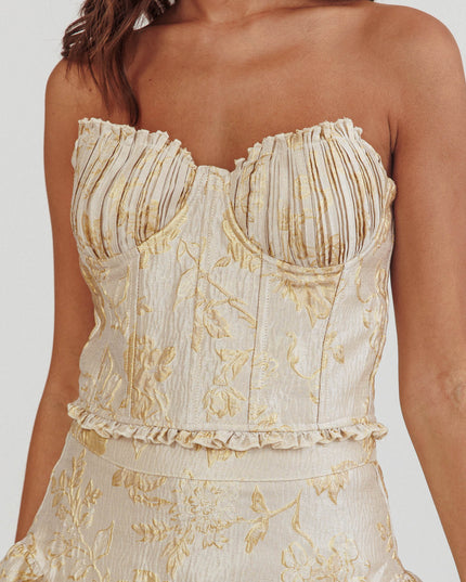 Gold Jacquard Corset Top Floral
