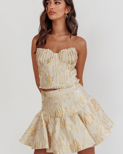 Gold Jacquard Corset Top Floral