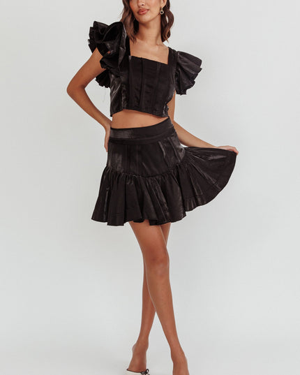 Black Ruffle Sleeve Crop Top